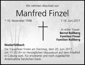 Traueranzeige von Manfred Finzel von Neue Presse Coburg