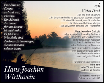 Traueranzeige von Joachim Wirthwein von Südthüringer Presse