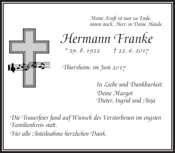 Traueranzeige von Horst Franke von Frankenpost