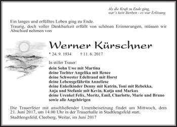 Traueranzeige von Werner Kürschner von Südthüringer Presse