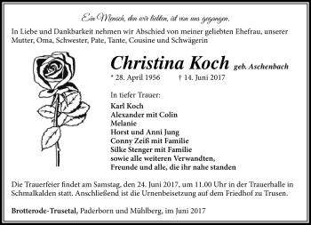 Traueranzeige von Christina Koch von Südthüringer Presse