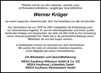 Traueranzeige von Werner Krüger von Neue Presse Coburg