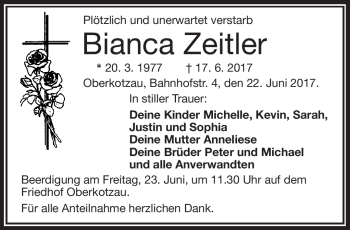 Traueranzeige von Bianca Zeitler von Frankenpost