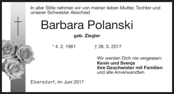 Traueranzeige von Barbara Polanski von Neue Presse Coburg