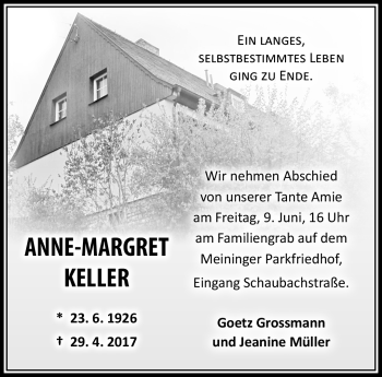 Traueranzeige von Anne-Margret Keller von Südthüringer Presse