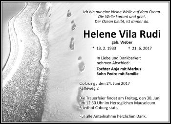 Traueranzeige von Helene Vila Rudi von Neue Presse Coburg