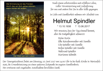 Traueranzeige von Helmut Spindler von Frankenpost