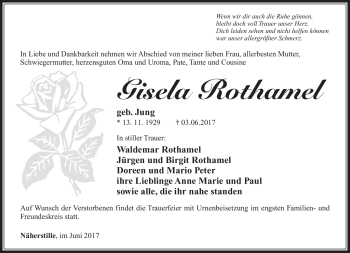 Traueranzeige von Gisela Rothamel von Südthüringer Presse