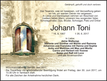 Traueranzeige von Johann Toni von Neue Presse Coburg