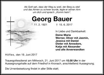 Traueranzeige von Georg Bauer von Neue Presse Coburg