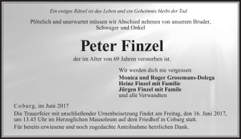 Traueranzeige von Peter Finzel von Neue Presse Coburg