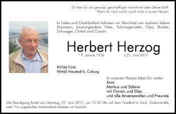 Traueranzeige von Herbert Herzog von Neue Presse Coburg