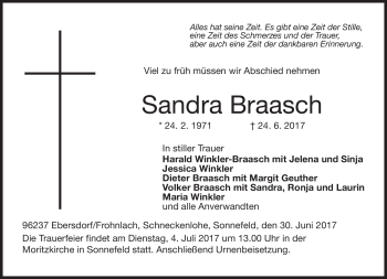 Traueranzeige von Sandra Braasch von Neue Presse Coburg