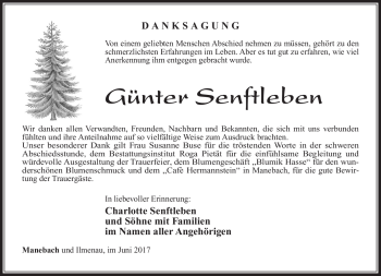 Traueranzeige von Günter Senftleben von Südthüringer Presse