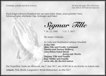 Traueranzeige von Sigmar Tille von Südthüringer Presse