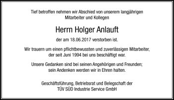 Traueranzeige von Holger Anlauft von Frankenpost