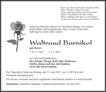 Traueranzeige von Waltraud Barnikol von Südthüringer Presse