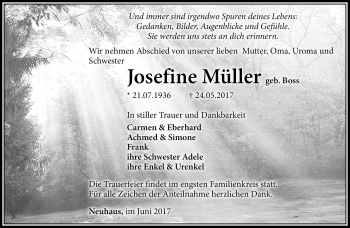 Traueranzeige von Josefine Müller von Südthüringer Presse