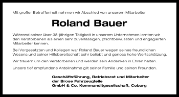 Traueranzeige von Roland Bauer von Neue Presse Coburg