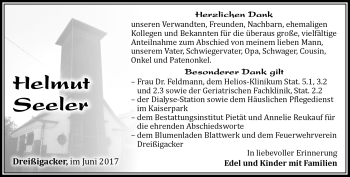 Traueranzeige von Helmut Seeler von Südthüringer Presse