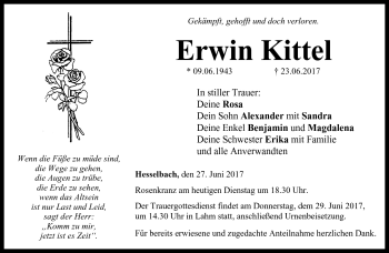 Traueranzeige von Erwin Kittel von Neue Presse Coburg
