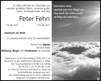 Traueranzeige von Peter Fehn von Neue Presse Coburg