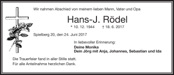 Traueranzeige von Hans Rödel von Frankenpost
