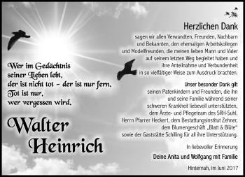 Traueranzeige von Walter Heinrich von Südthüringer Presse