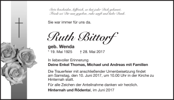 Traueranzeige von Ruth Bittorf von Südthüringer Presse