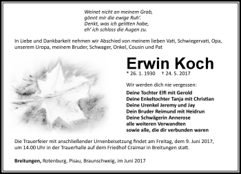 Traueranzeige von Erwin Koch von Südthüringer Presse