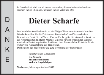 Traueranzeige von Dieter Scharfe von Südthüringer Presse