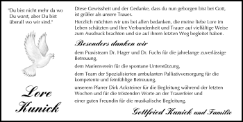 Traueranzeige von Lore Kunik von Neue Presse Coburg