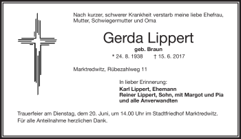 Traueranzeige von Gerda Lippert von Frankenpost