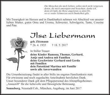 Traueranzeige von Ilse Liebermann von Südthüringer Presse