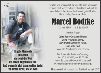 Traueranzeige von Marcel Bodtke von Südthüringer Presse