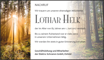 Traueranzeige von Lothar Helk von Südthüringer Presse