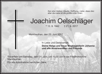 Traueranzeige von Joachim Oelschläger von Frankenpost