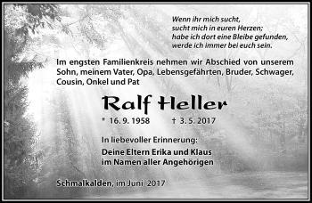Traueranzeige von Ralf Heller von Südthüringer Presse