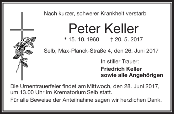Traueranzeige von Peter Keller von Frankenpost