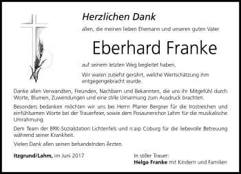 Traueranzeige von Eberhard Franke von Neue Presse Coburg
