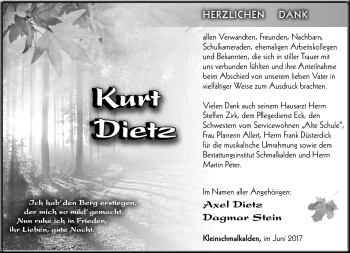 Traueranzeige von ^Kurt Dietz von Südthüringer Presse