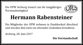 Traueranzeige von Hermann Rabensteiner von Frankenpost