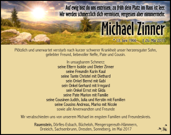 Traueranzeige von Michael Zinner von Südthüringer Presse
