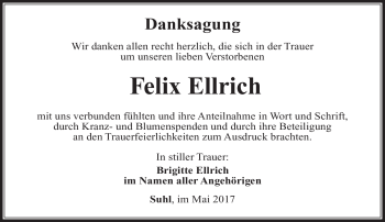 Traueranzeige von Felix Ellrich von Südthüringer Presse