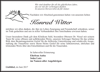Traueranzeige von Konrad Witter von Südthüringer Presse