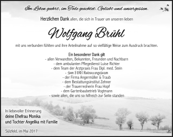 Traueranzeige von Wolfgang Brühl von Südthüringer Presse