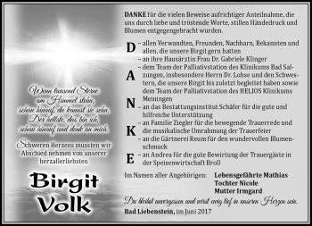 Traueranzeige von Birgit Volk von Südthüringer Presse