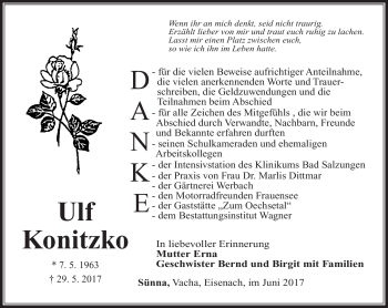 Traueranzeige von Ulf Konitzko von Südthüringer Presse