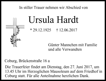 Traueranzeige von Ursula Hardt von Neue Presse Coburg