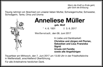 Traueranzeige von Anneliese Müller von Frankenpost